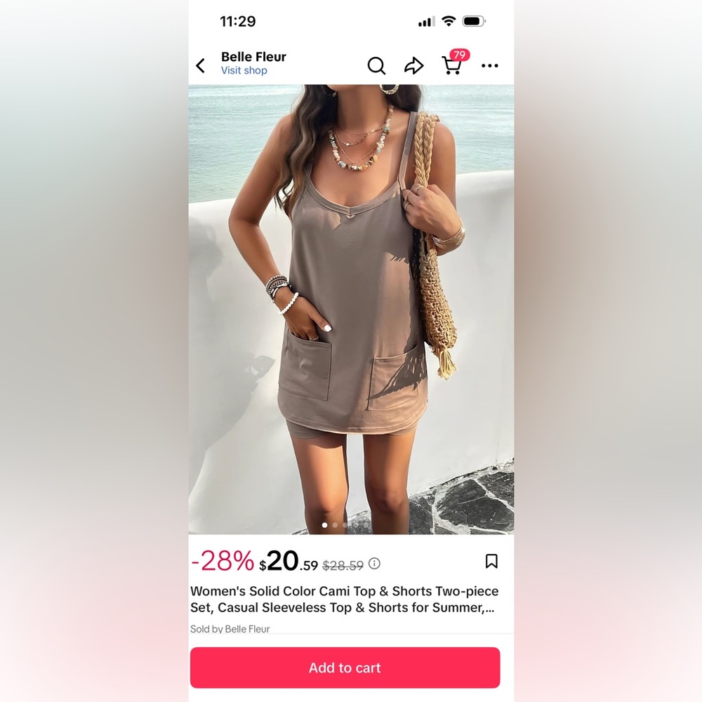 Casual Sleeveless Tan Top & Shorts Set